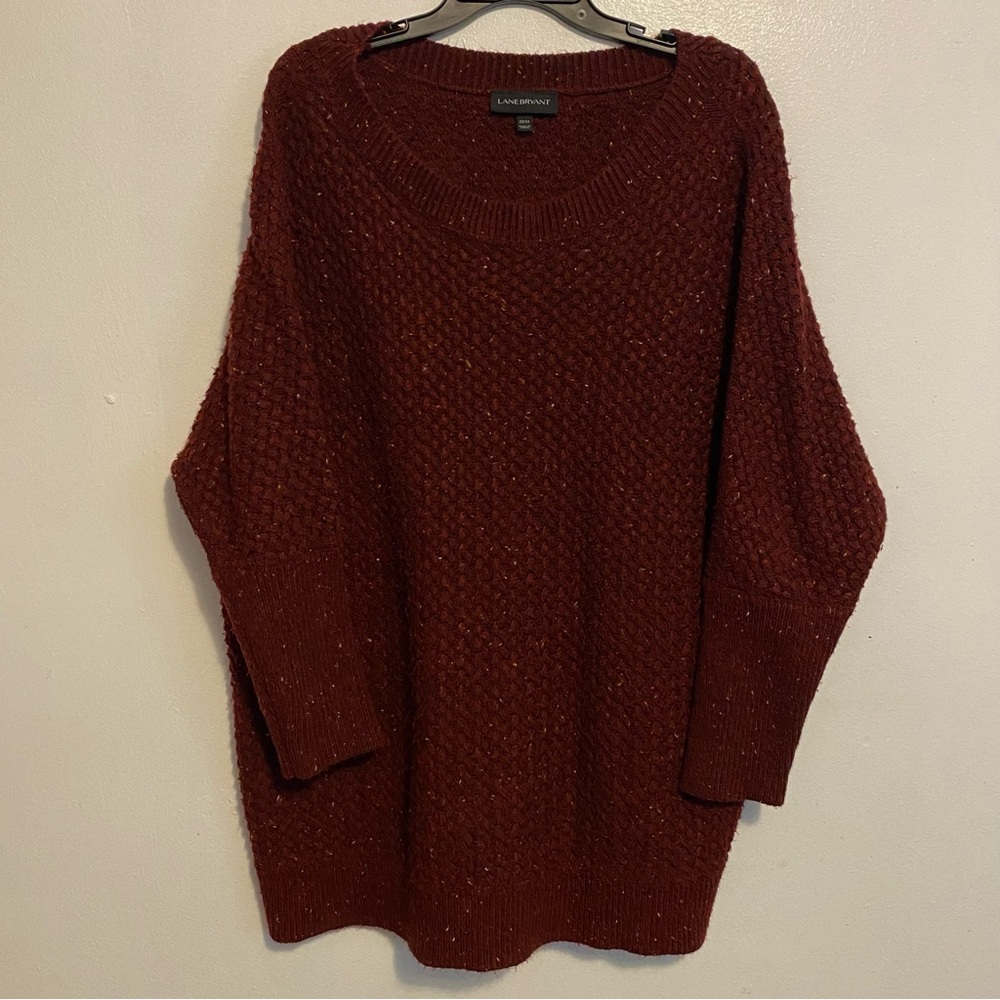 Lane‎ Bryant Red Crew Neck Sweater Textured Knit Size 22/24 Clueless Longsleeve